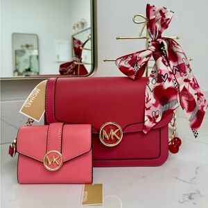 Michael Kors Leida & Carmen BUNDLE Leida Berry Sorbet Crossbody & Carmen Wallet